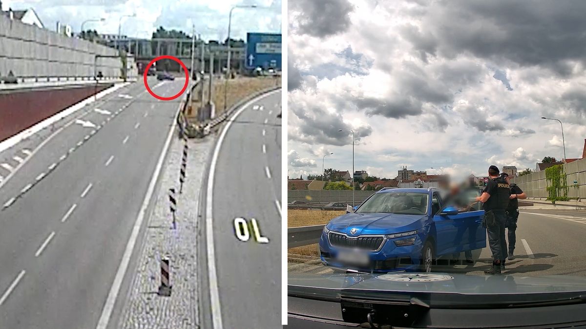 Zmatkující senior otočil před tunelem v Brně auto do protisměru, zachytila to kamera